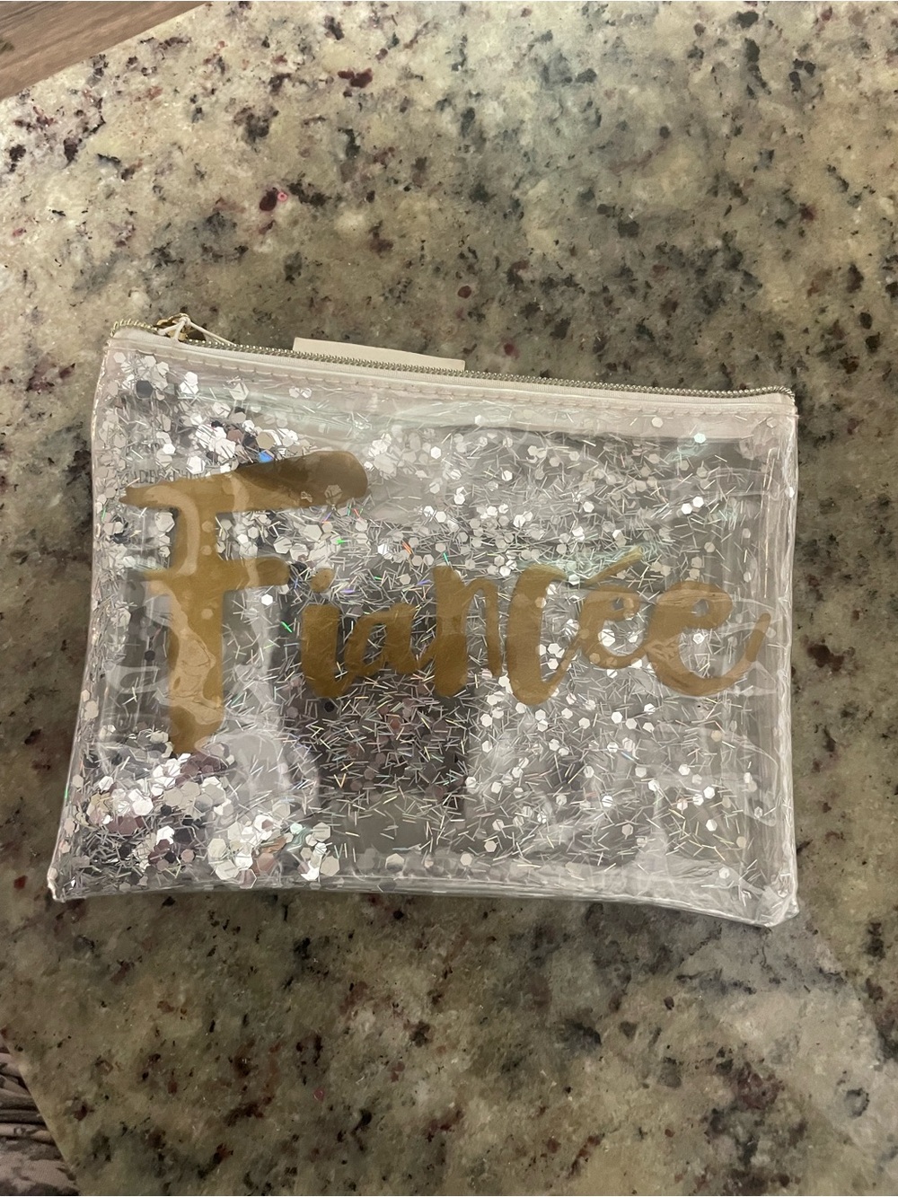 Fiance engagement Clear Sequin Dance Pouch with Gold Script